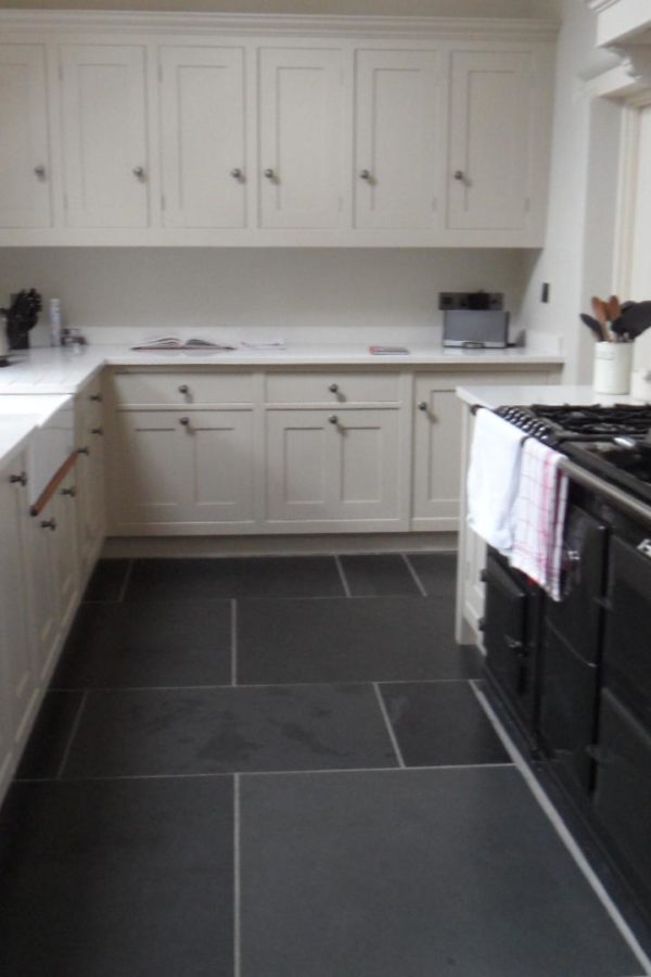 Dark-Grey-Kitchen-Floor-Slate-Tiles-with-White-Cabinets